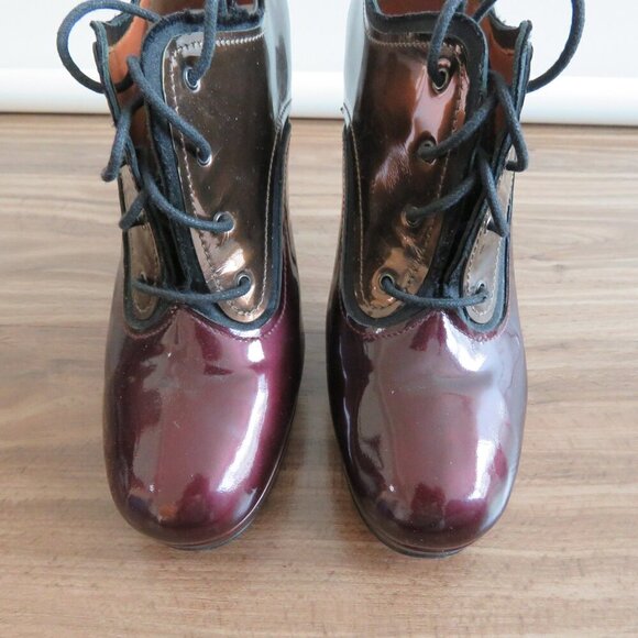 LANVIN River 2009 Collection Mirrored Patent Bronze Heel Platform Lace Up Shoes - Picture 8 of 16